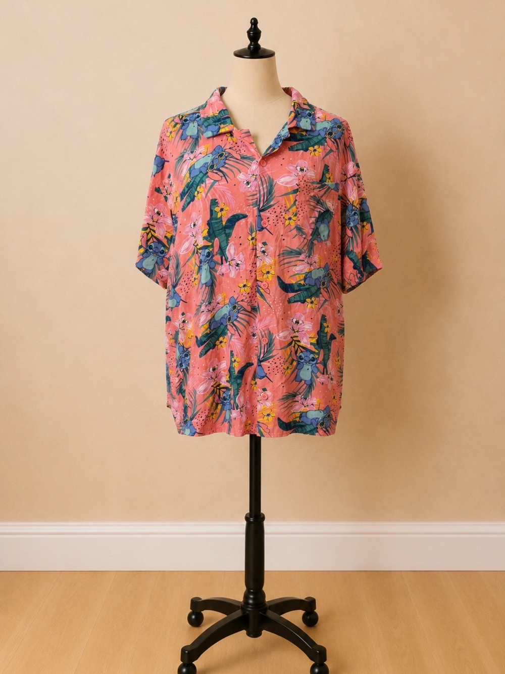 Disney Stitch Pink Tropical Hawaiian Shirt XL
